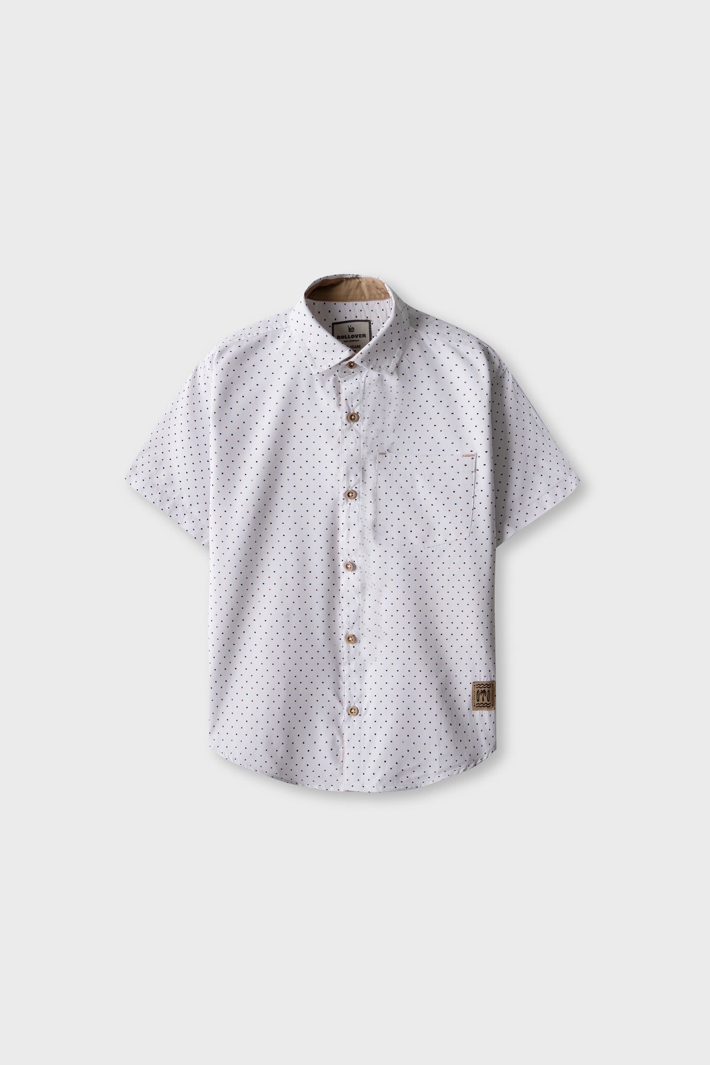 Micro-Print Shirt & Grey Pants Set