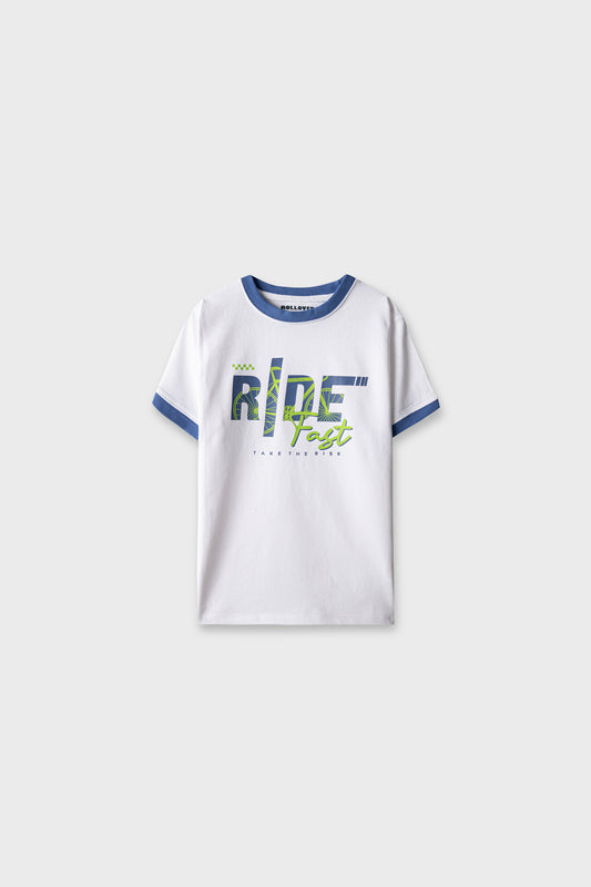 Boys White Ride Fast Tee