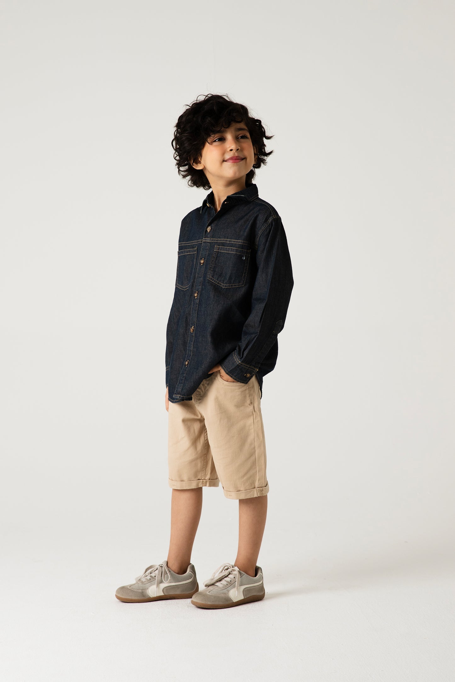 Boys Blue Denim Patch Pocket Shirt