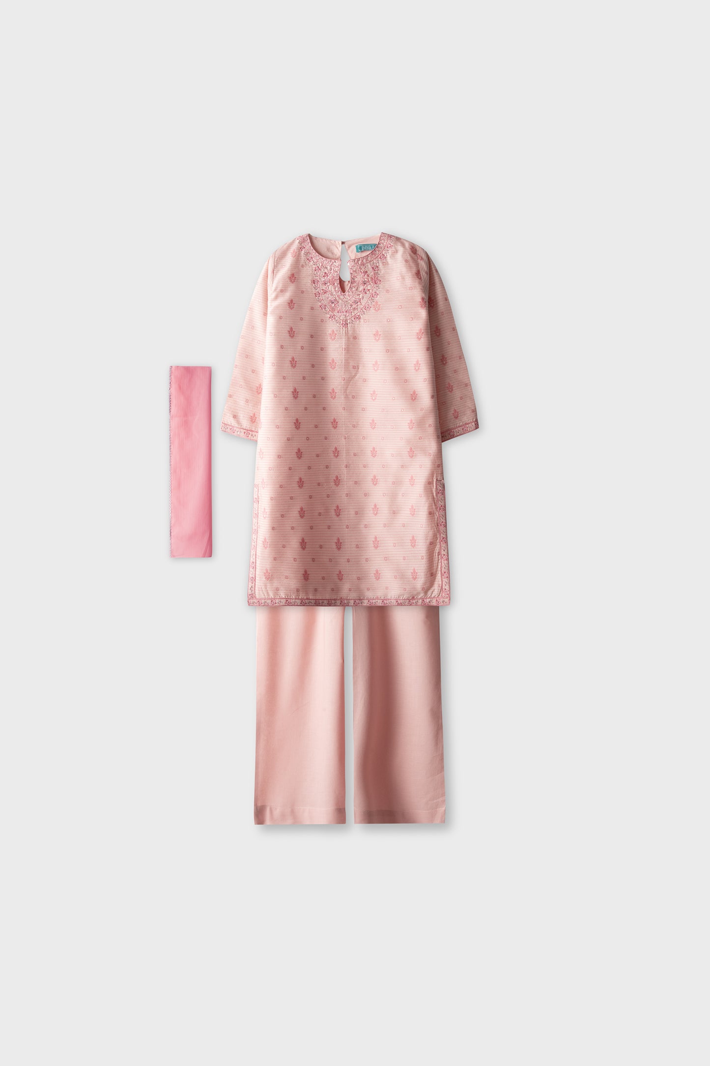Pink Graceful Cotton Kurta Set - 3pc