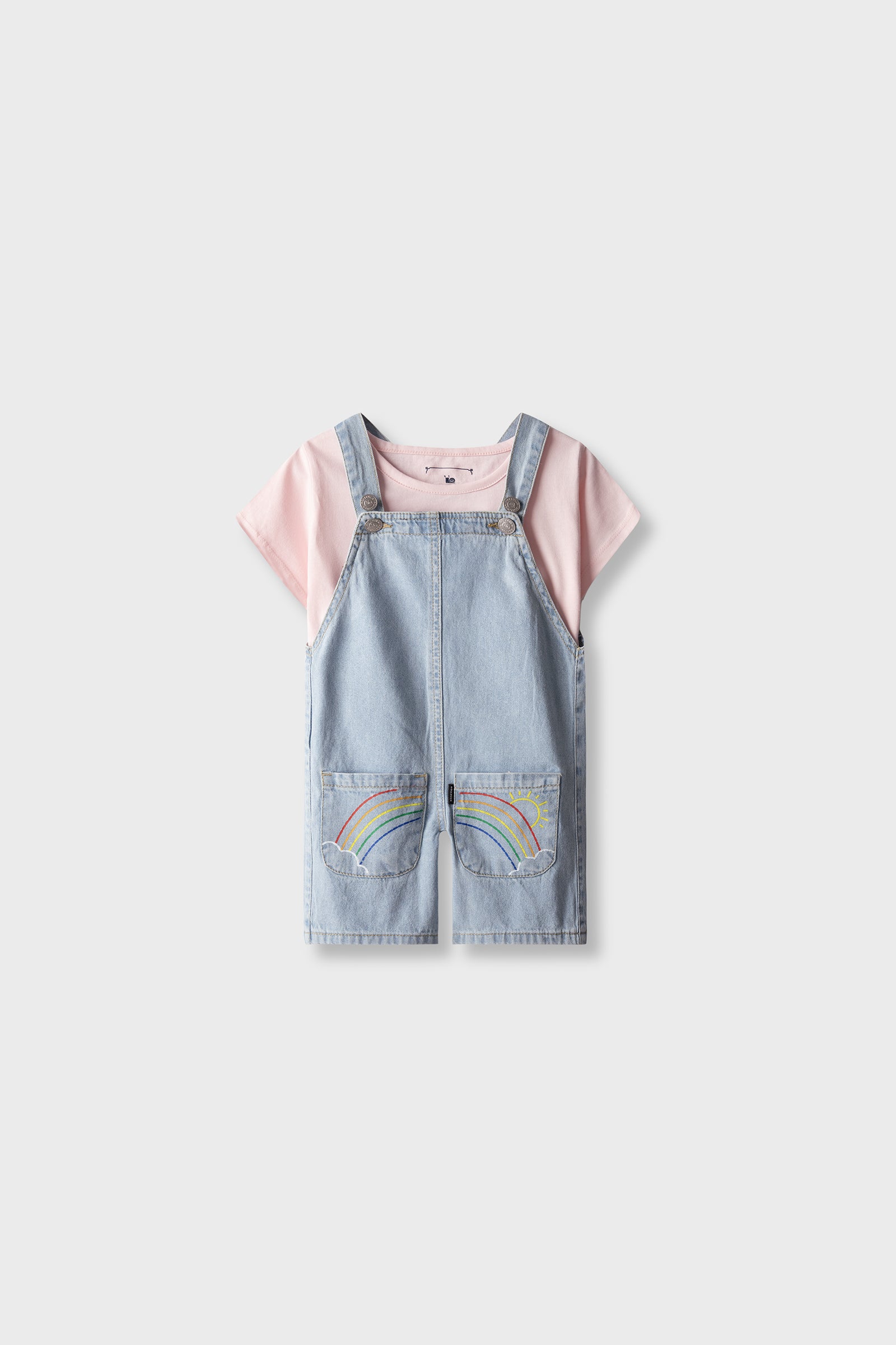Girls Rainbow Denim Dungaree Set
