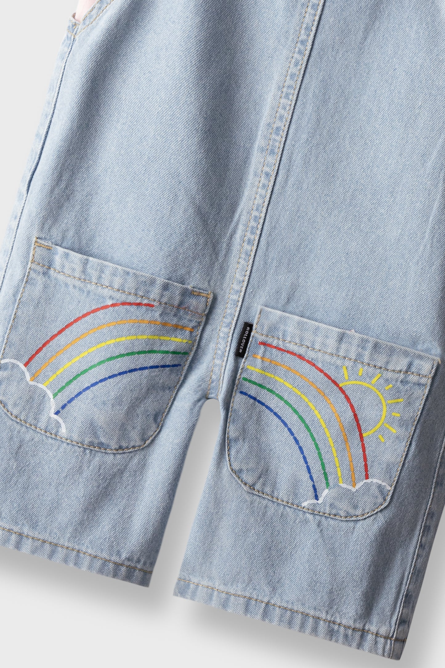 Girls Rainbow Denim Dungaree Set