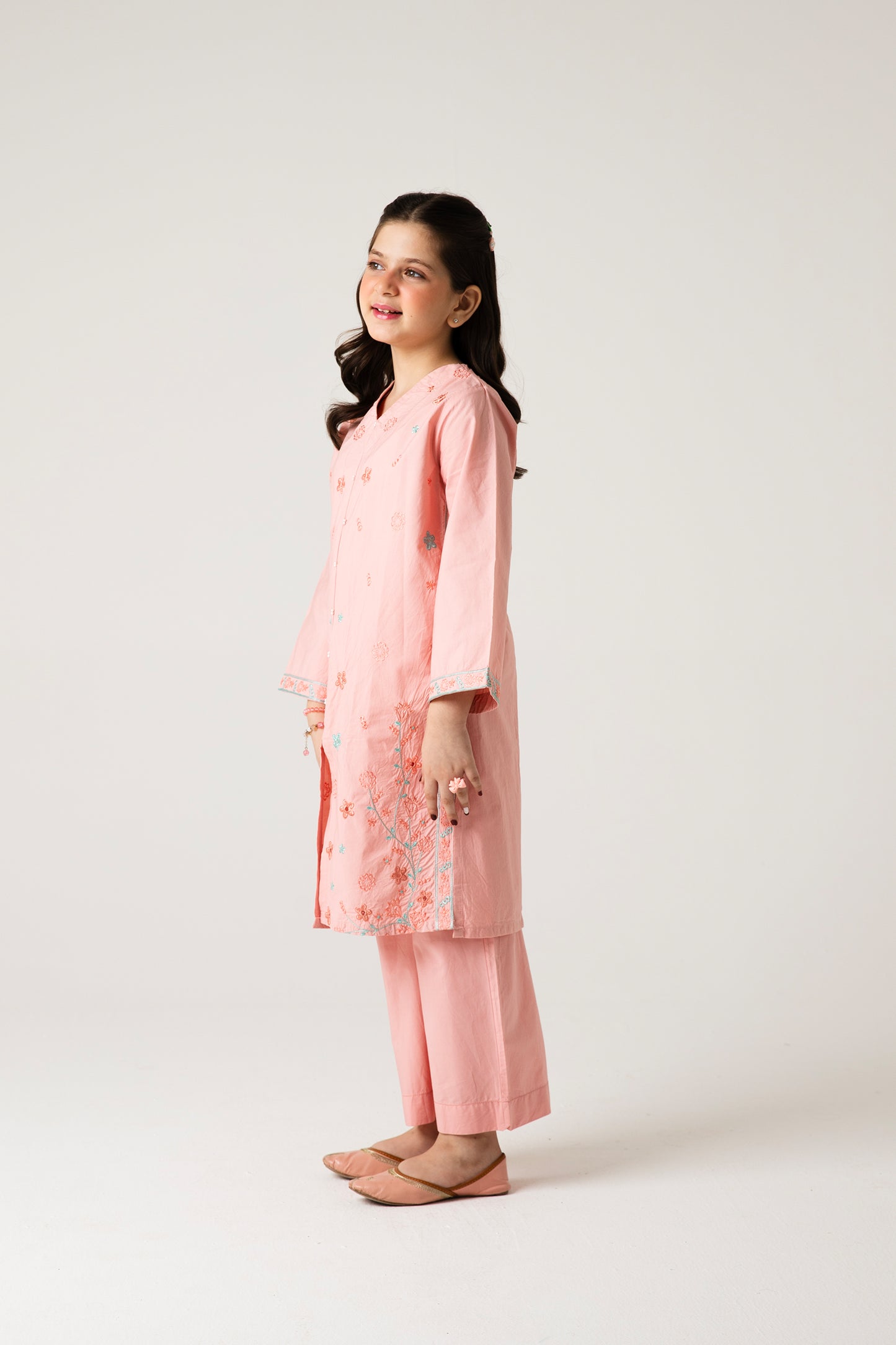 Peach Delicate Embroidered Kurta Set - 2pc