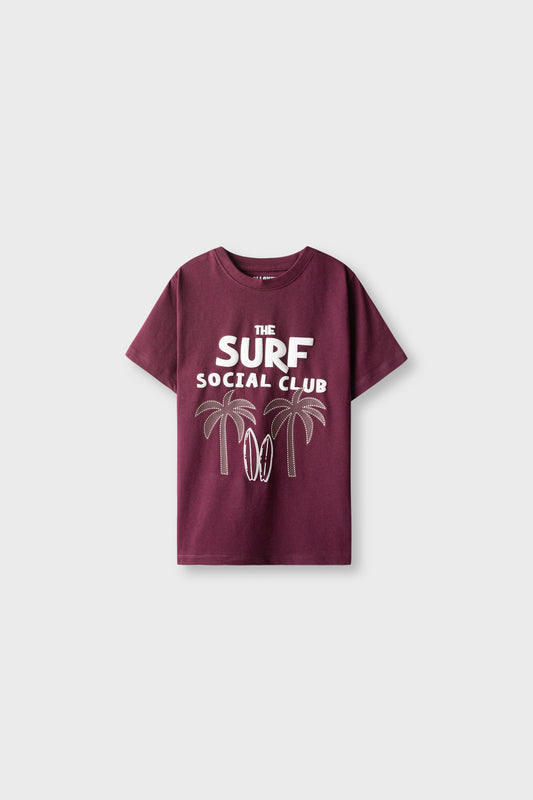 Boys Tropical Burgundy Surf Tee