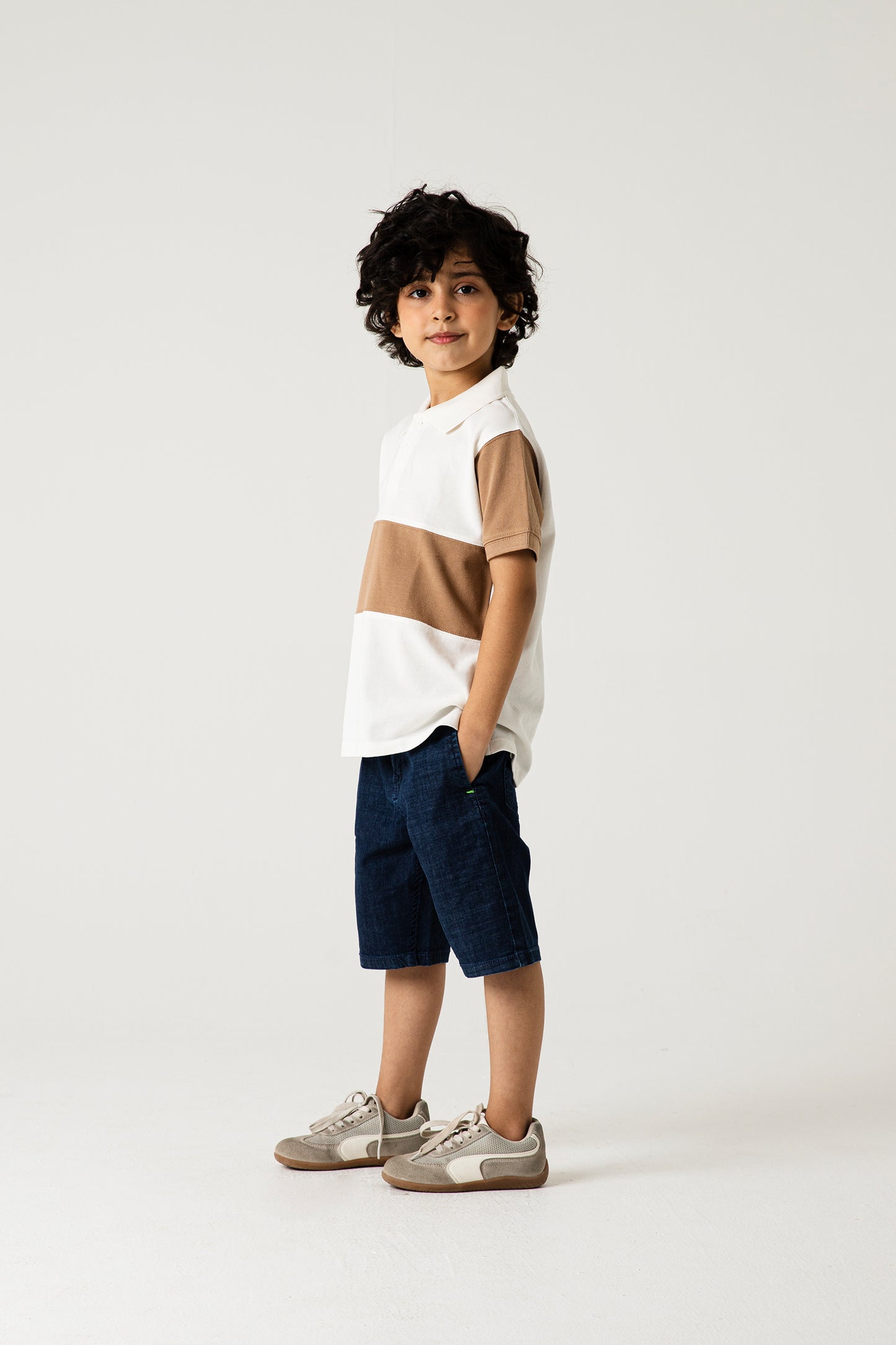 Boys Off-White Beige Panel Polo