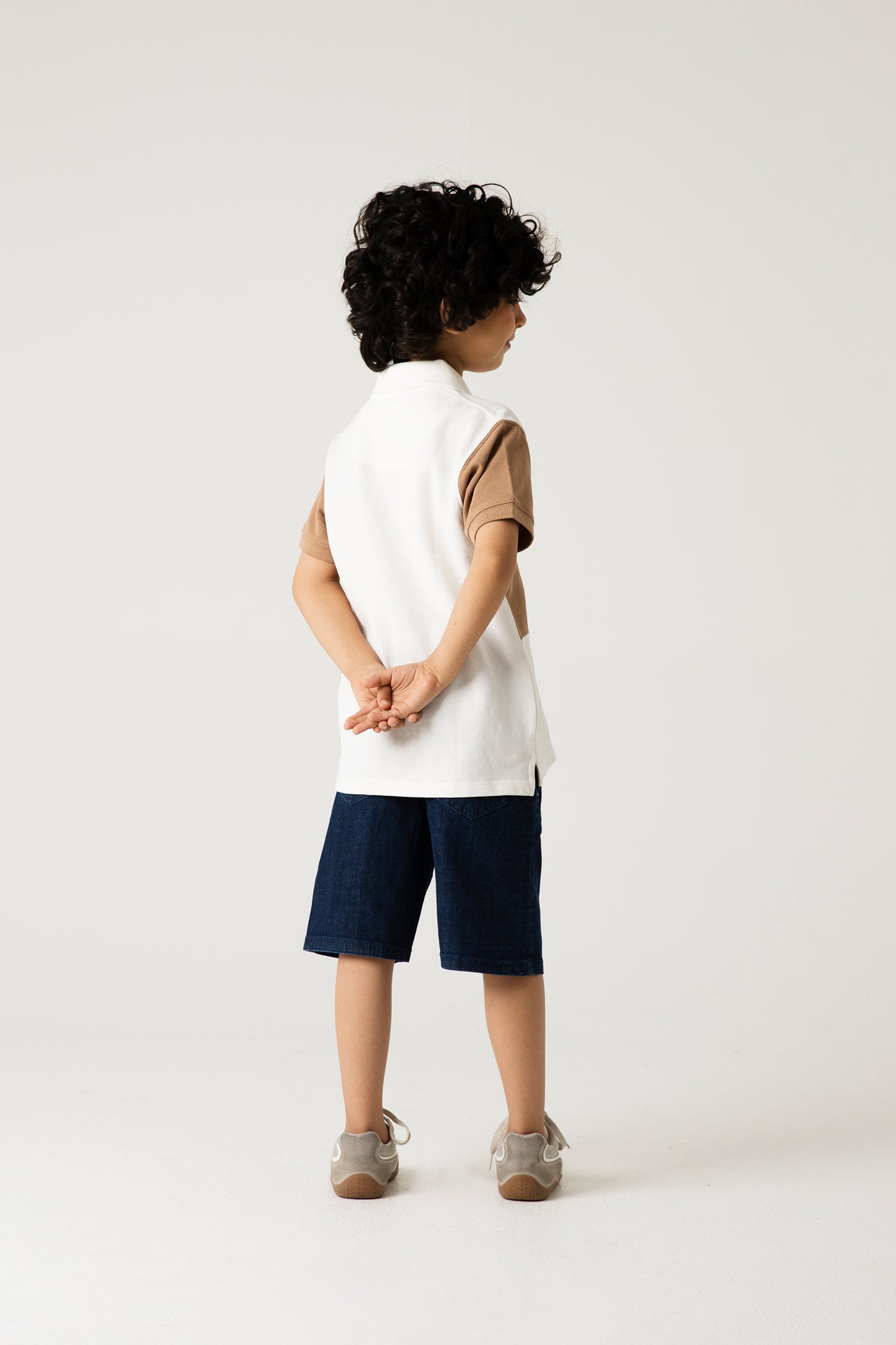 Boys Off-White Beige Panel Polo