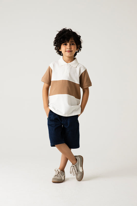 Boys Off-White Beige Panel Polo