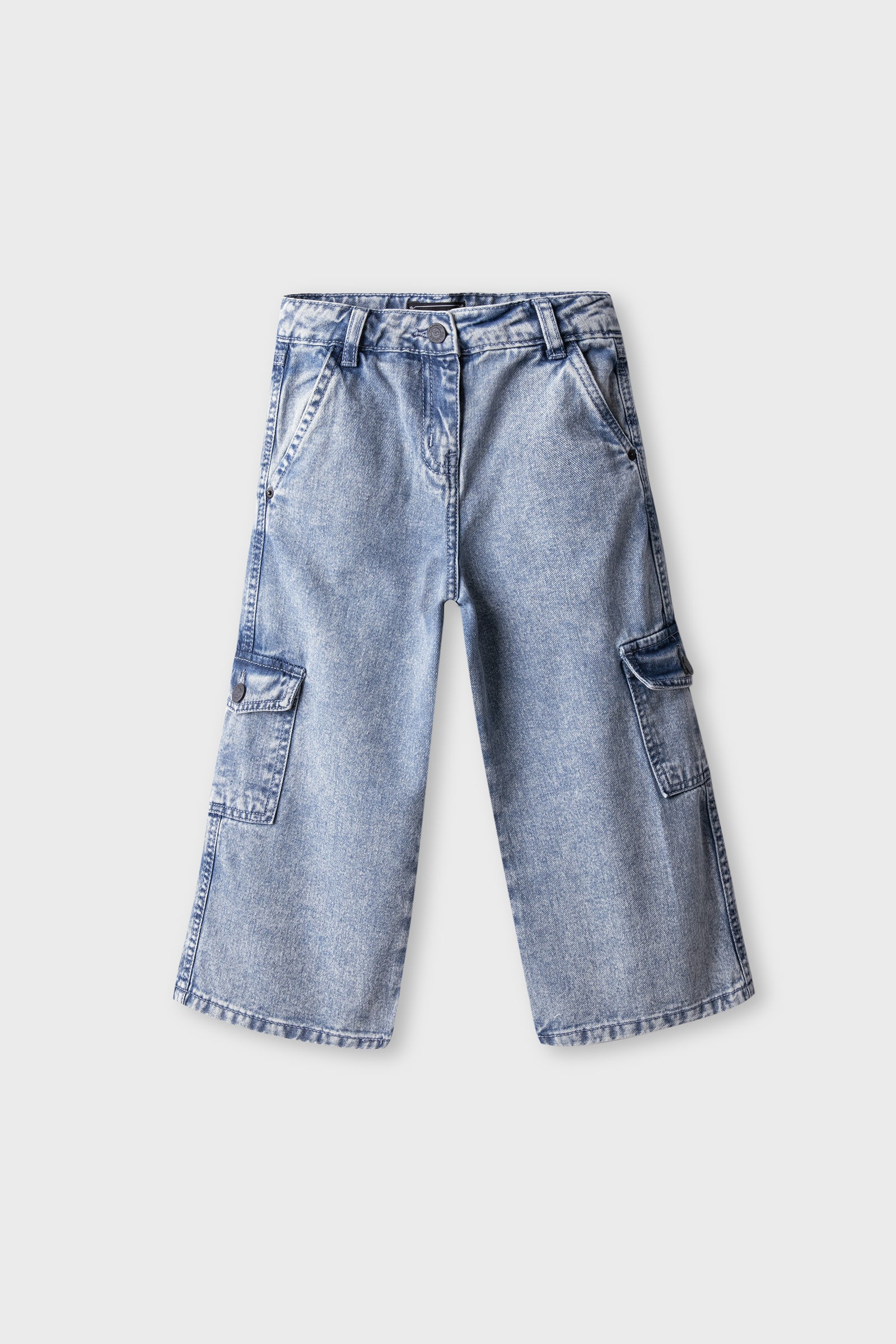 Girls Wide Leg Denim Cargo Jeans
