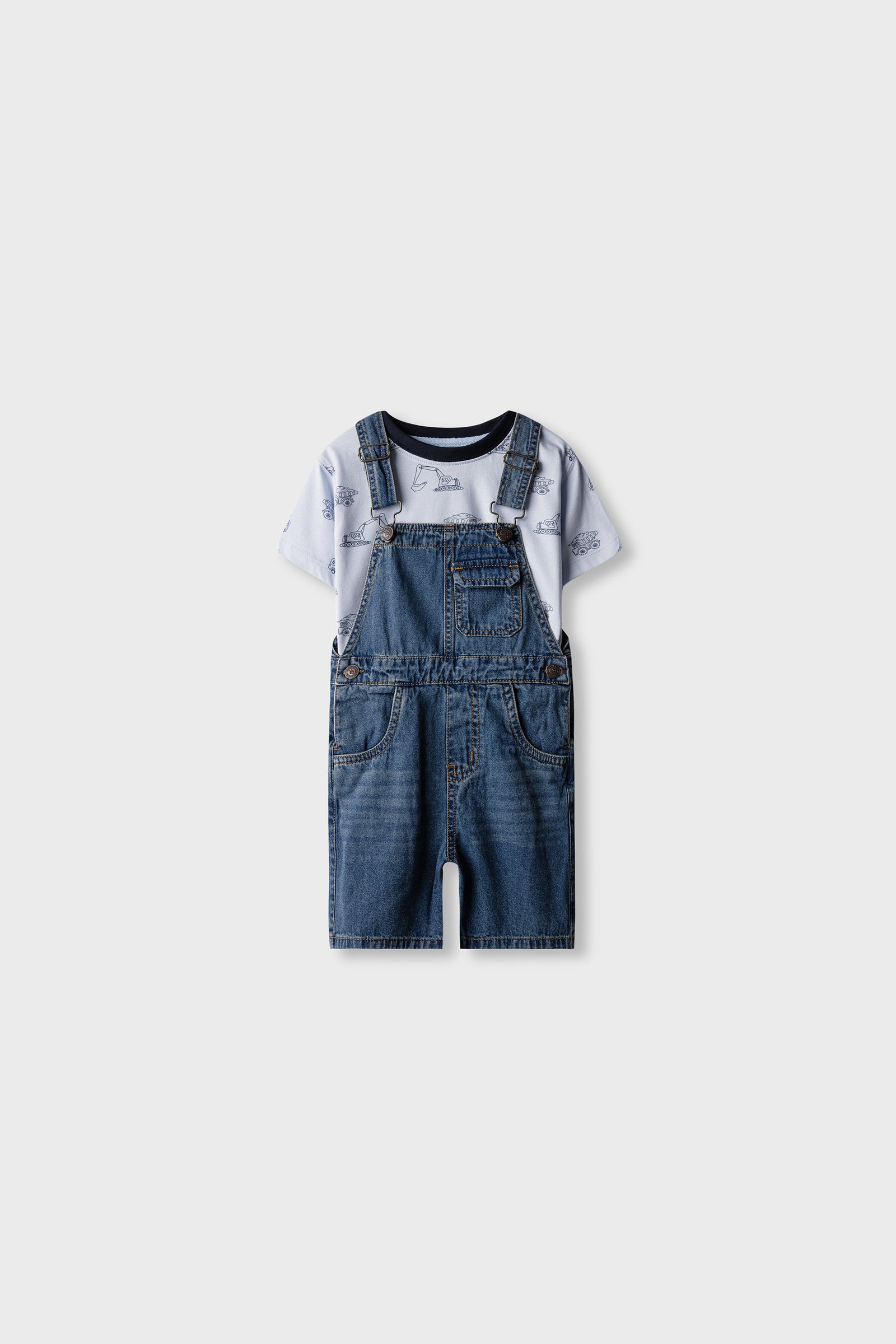 Boys Vehicle Printed Dungaree Set