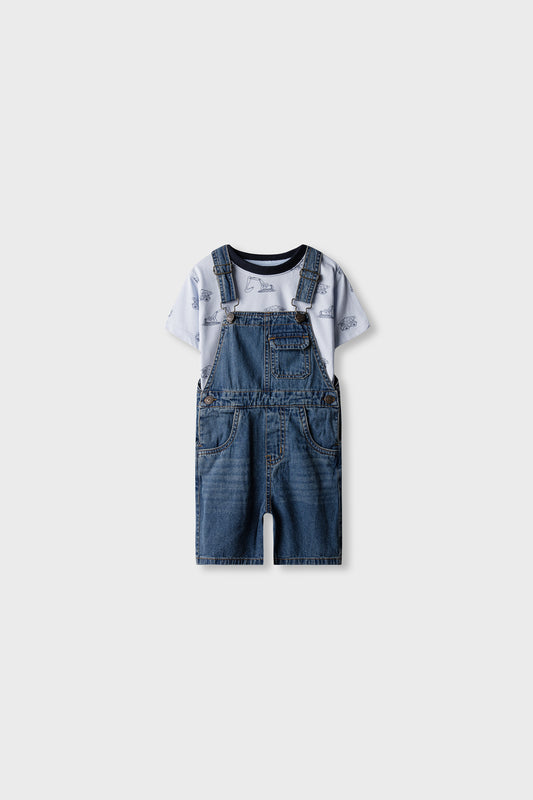 Boys Vehicle Printed Dungaree Set