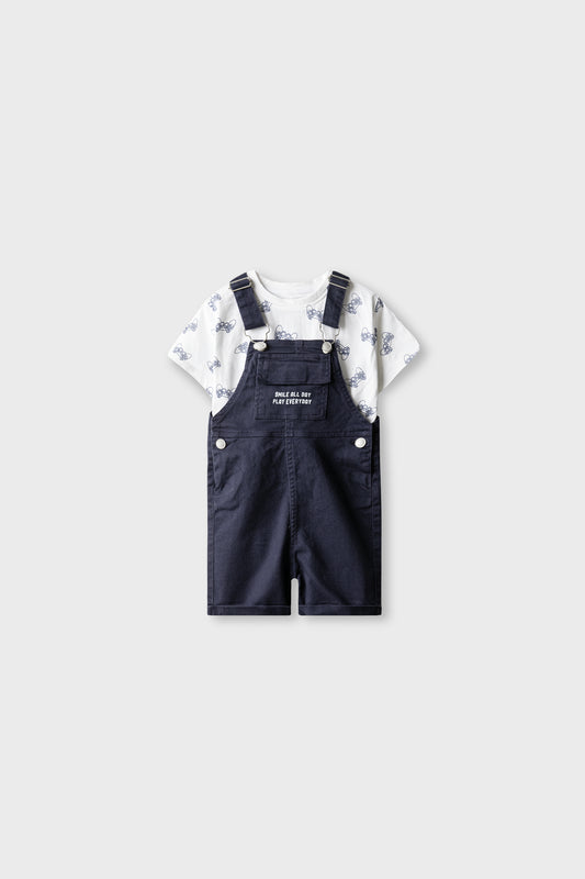 Boys Controller Print Dungaree Set