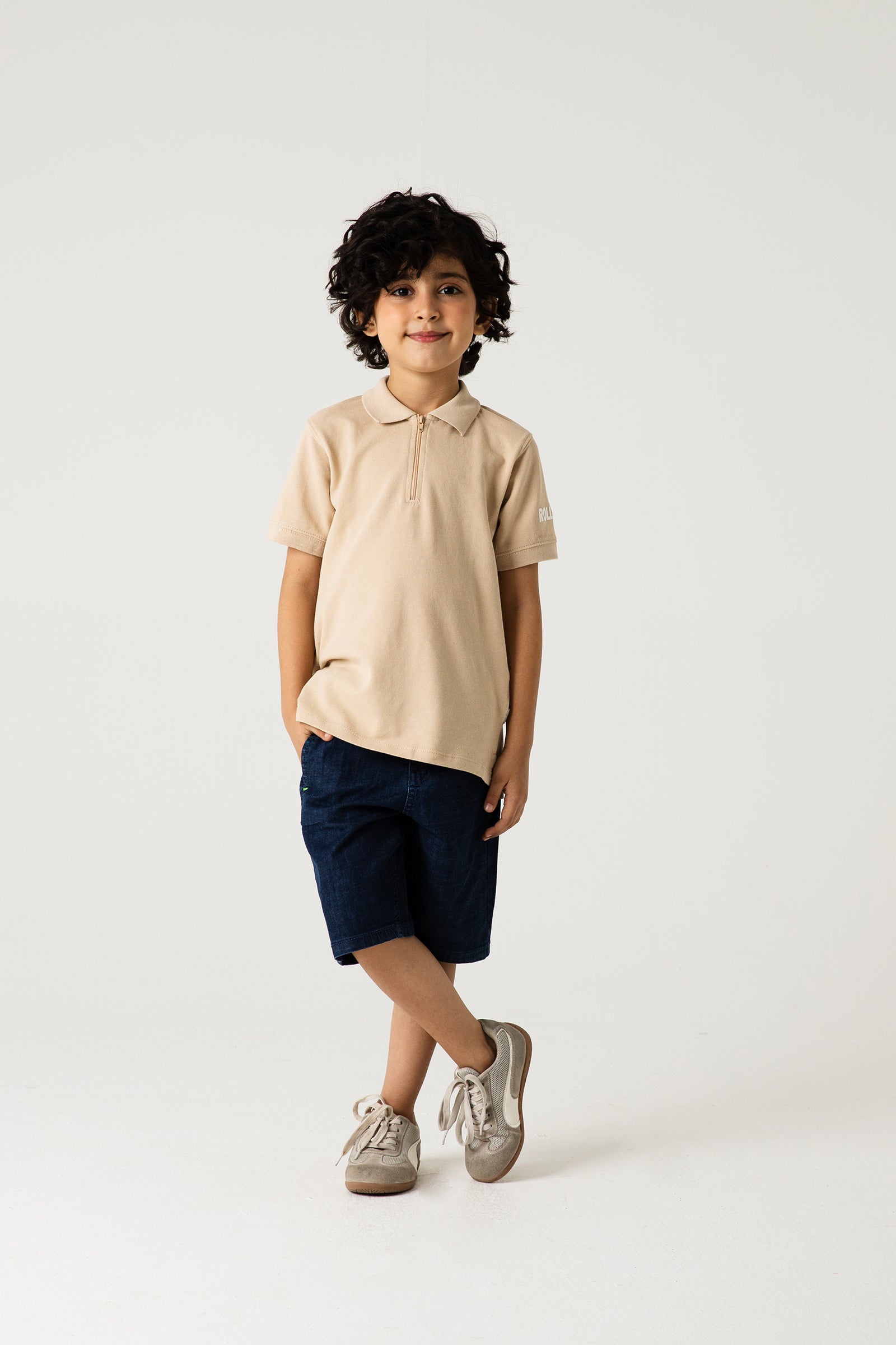 Boys Smart Zip Beige Polo