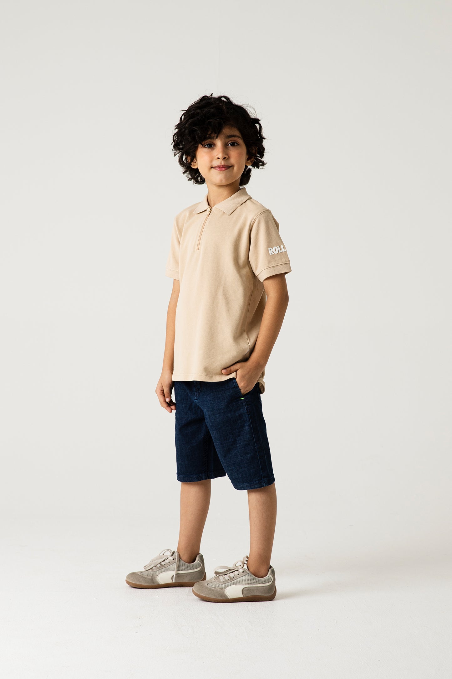 Boys Smart Zip Beige Polo