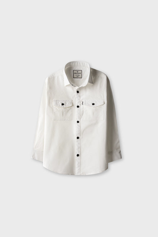 Boys Solid White Cotton Shirt