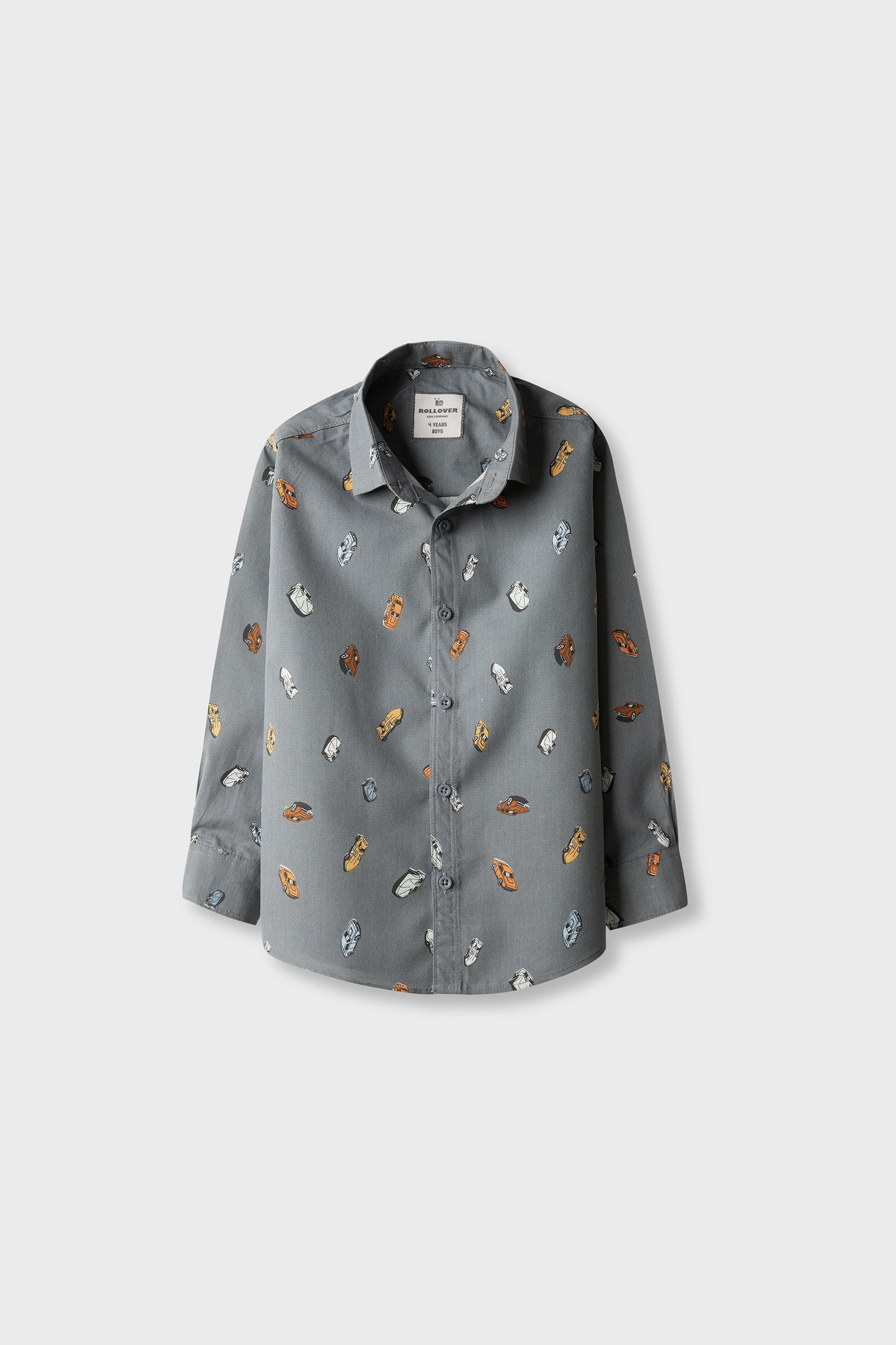 Boys Grey Cotton Vehicle Printed Shirt