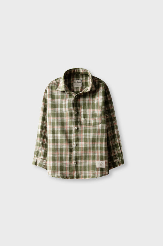 Boys Classic Green Check Cotton Shirt