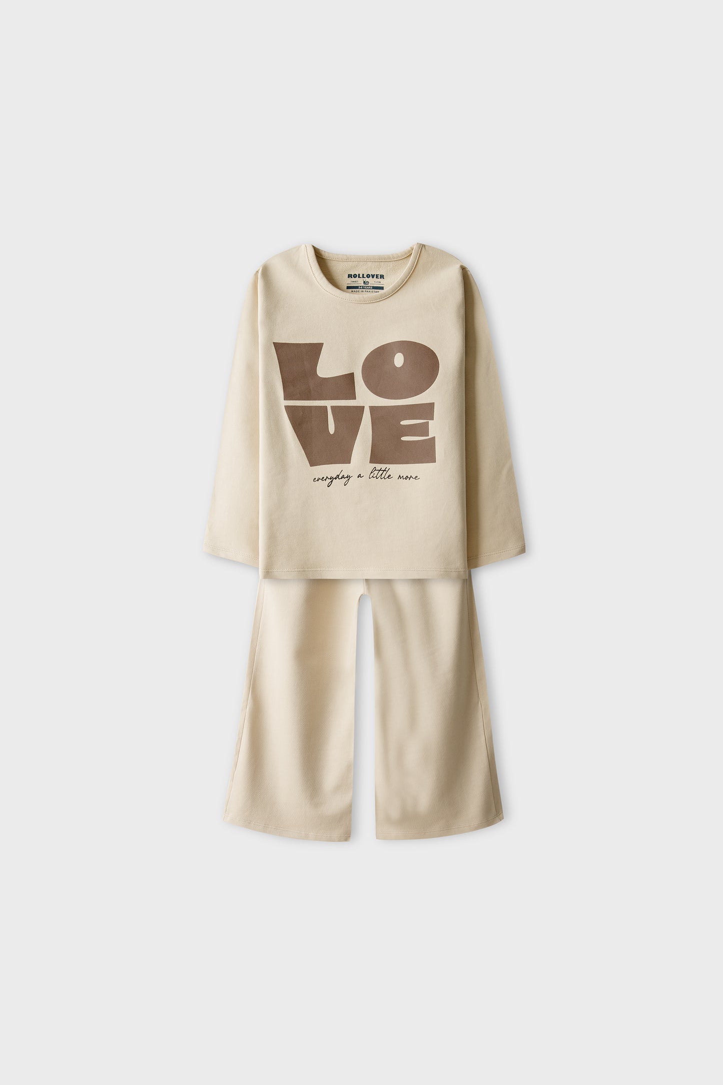 Girl Light Beige Love Co-ord Set