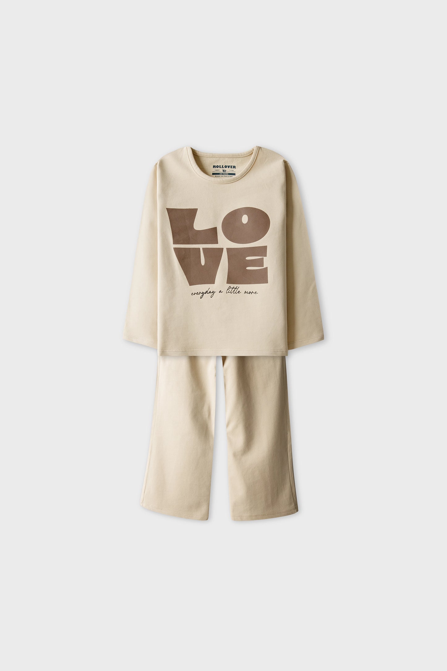 Girl Light Beige Love Co-ord Set