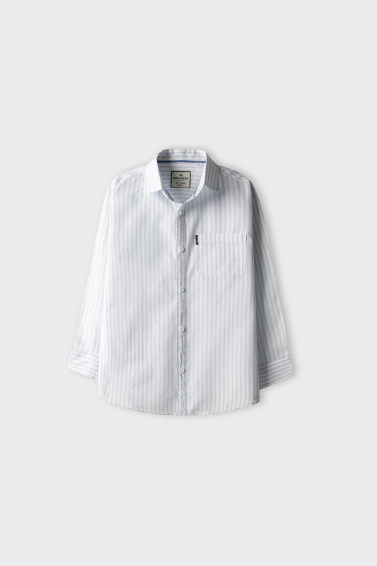 Boys White & Sky Striped Cotton Shirt