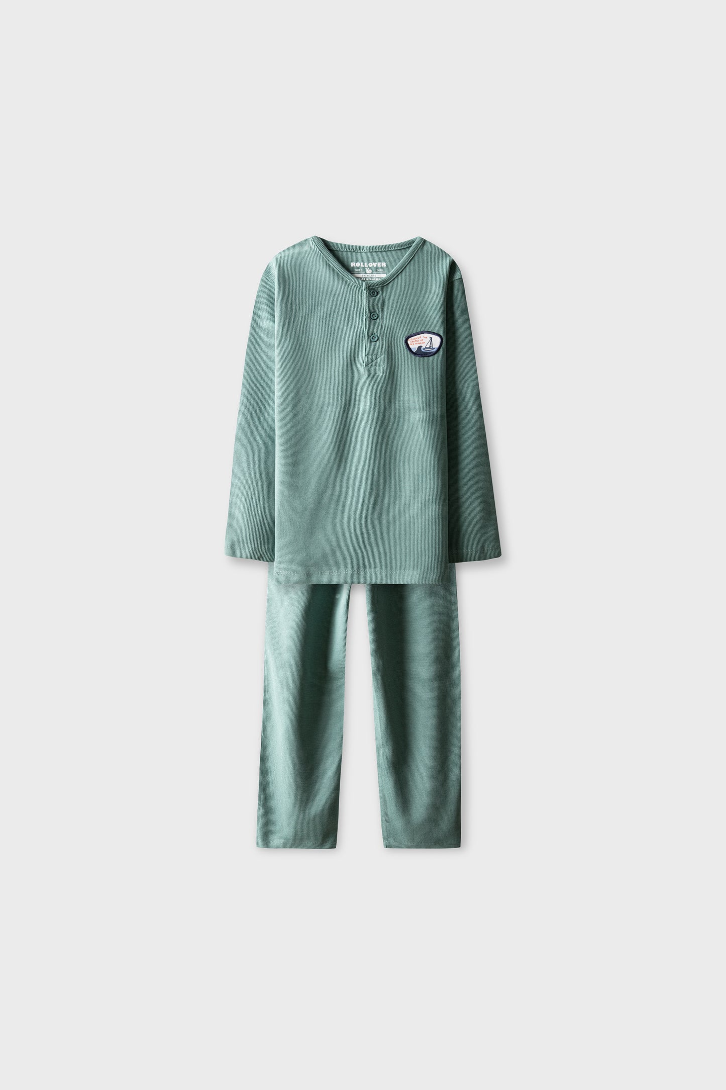 Boys Green Henley Waffle Co-ord Set