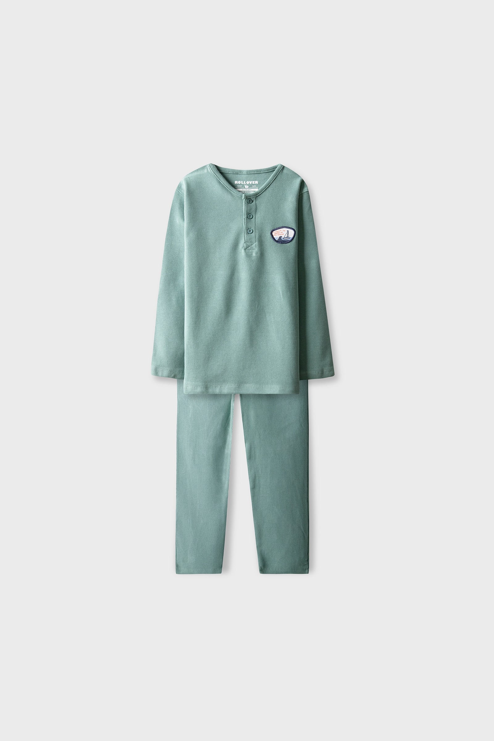 Boys Green Henley Waffle Co-ord Set