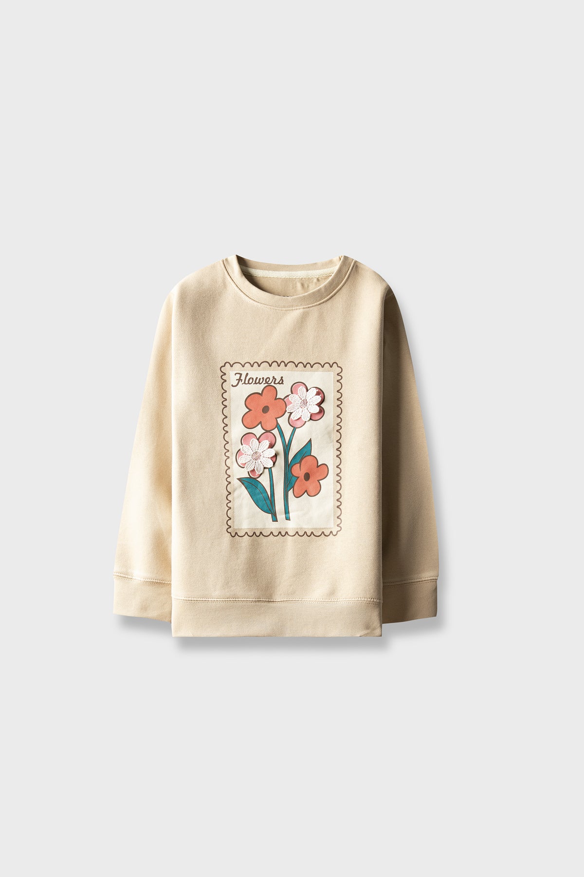 Girls Floral Frame Beige Sweatshirt