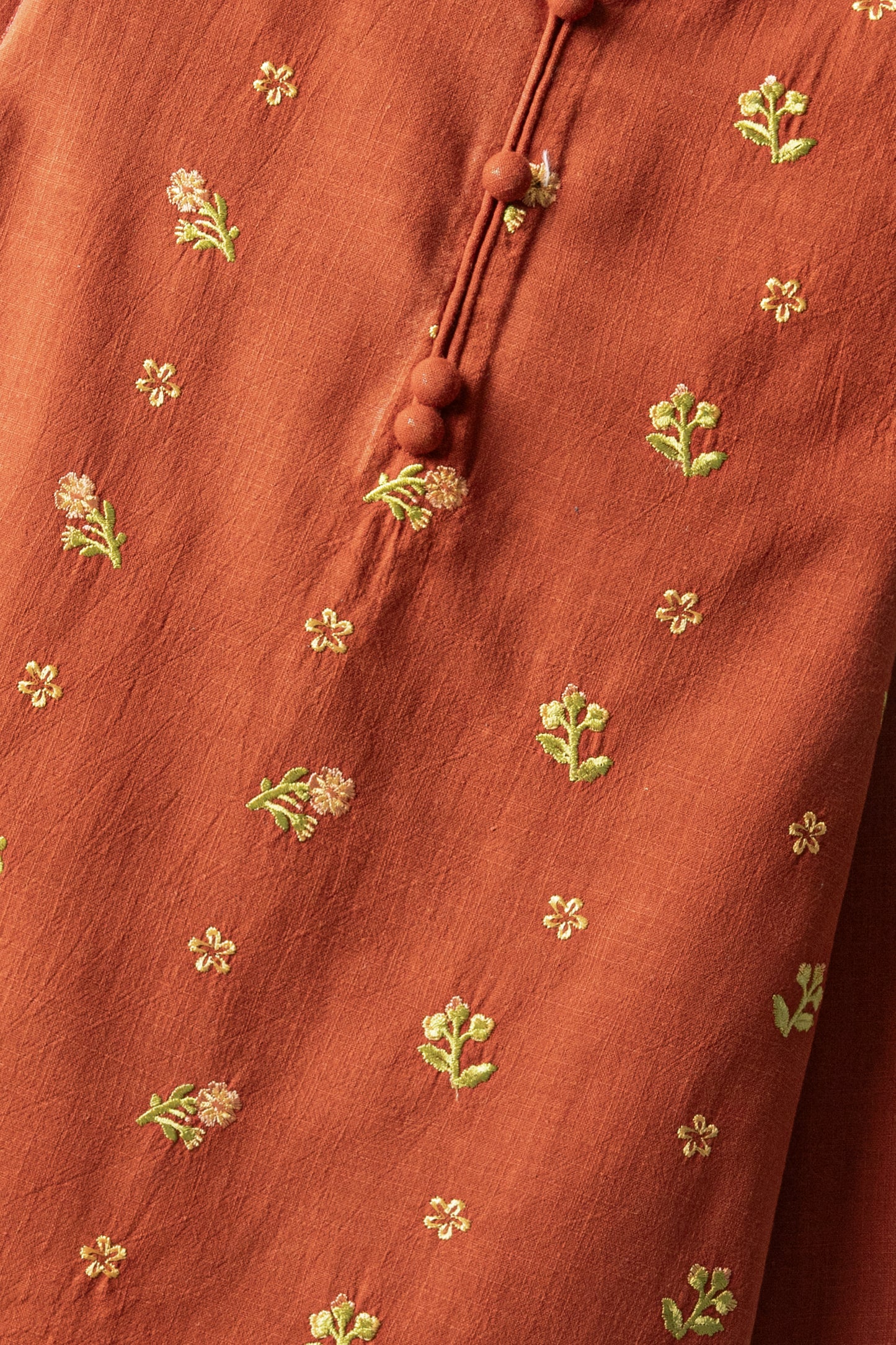 Golden Maroon Embroidered Cotton Top