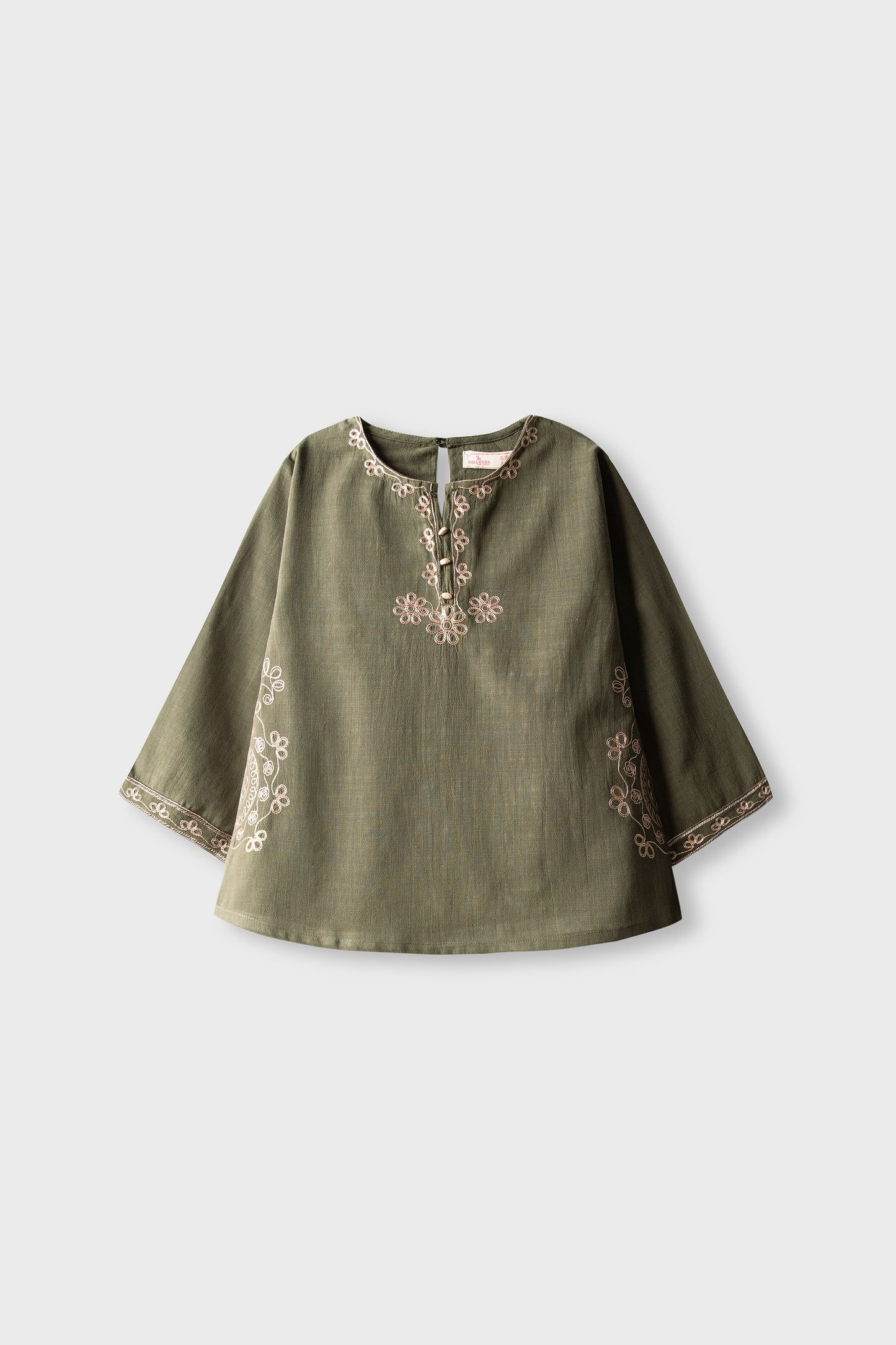 Olive Embroidered Irish Cotton Top