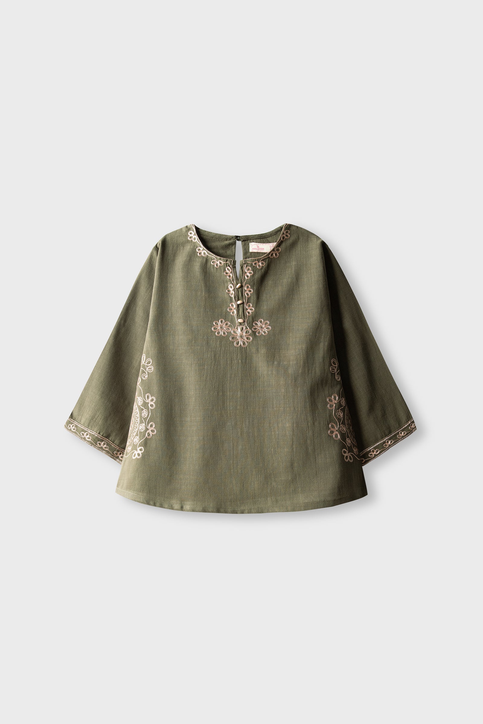 Olive Embroidered Irish Cotton Top