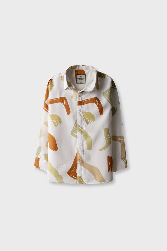 Boys Artisan Stroke White Cotton Shirt