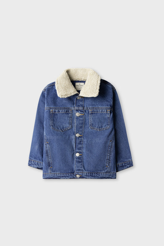 Boys Blue Fur-Collar Denim Jacket