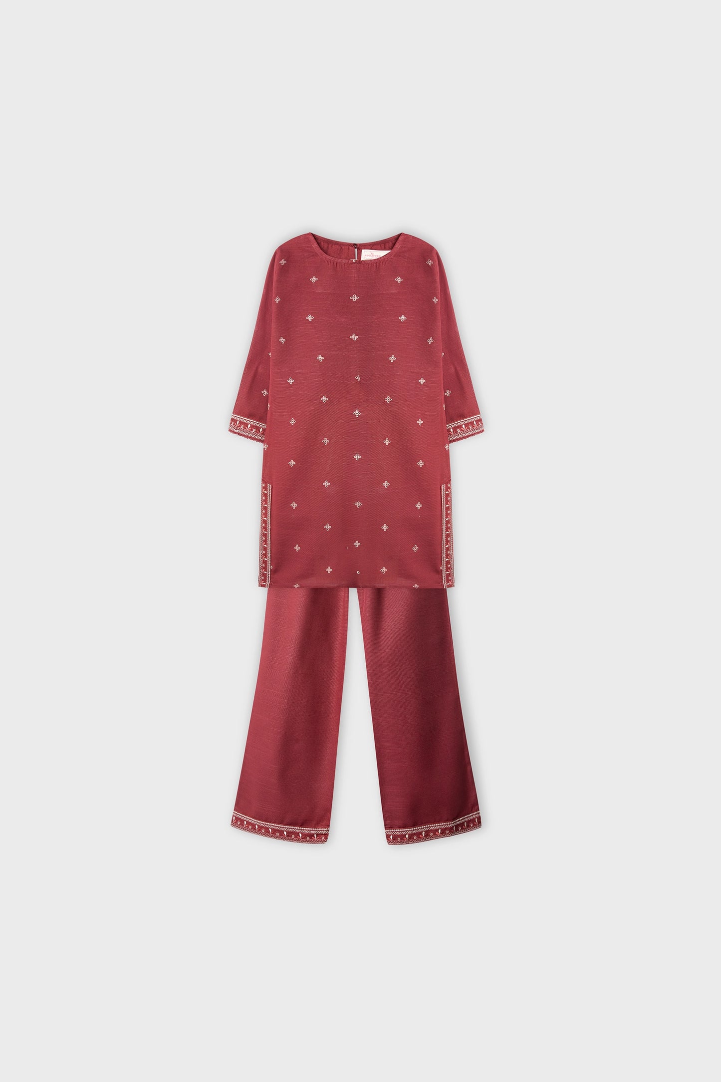 Maroon Heritage Embroidered Kurta Set - 2pc