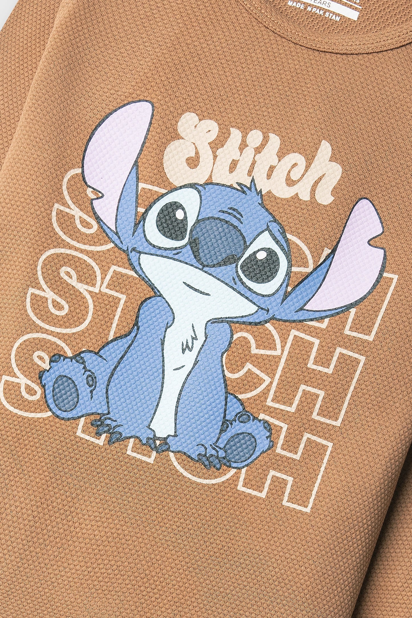 Girls Stitch Pop Brown Textured Tee