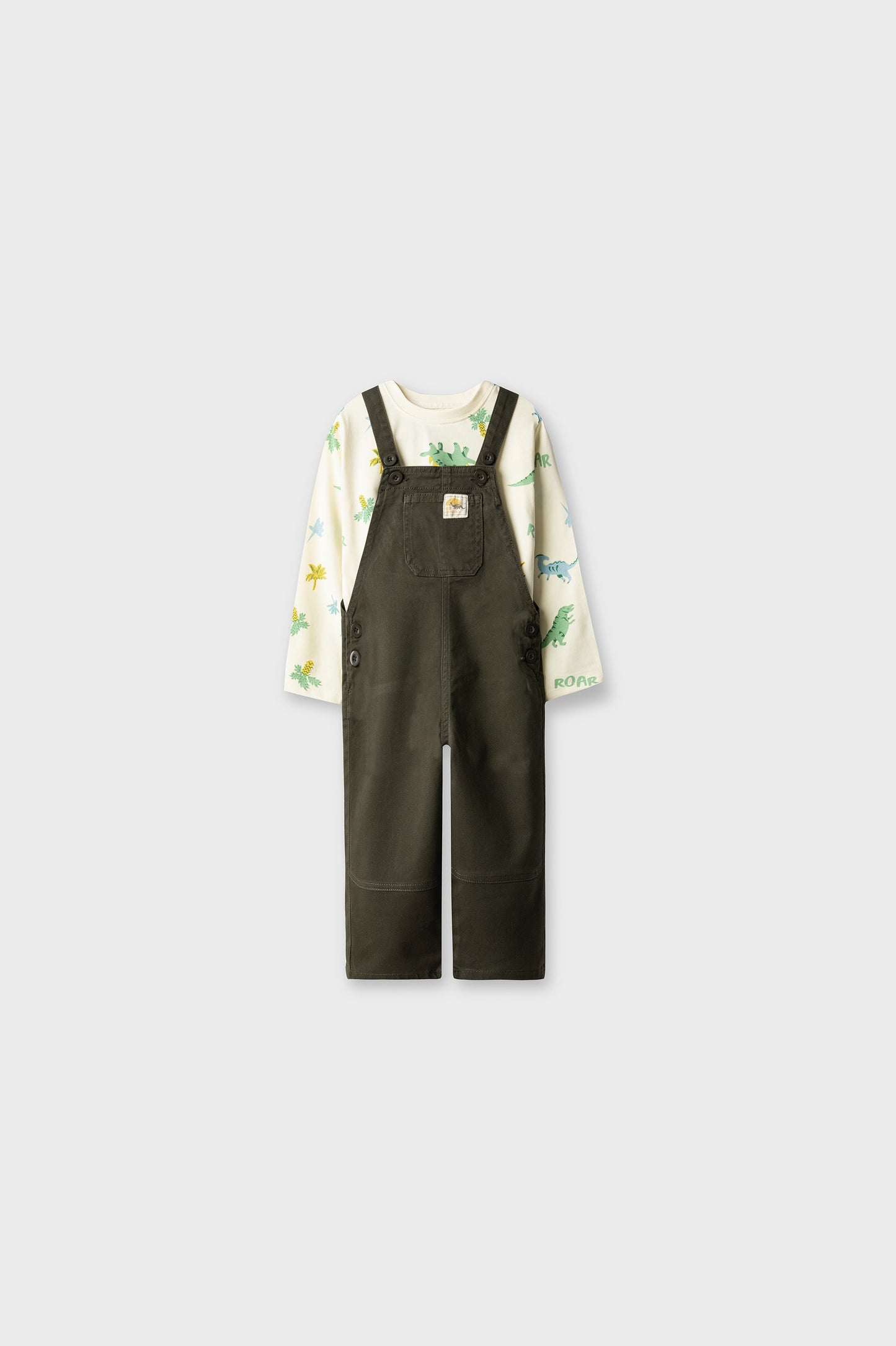 Boys Olive Dinosaur Dungaree Set