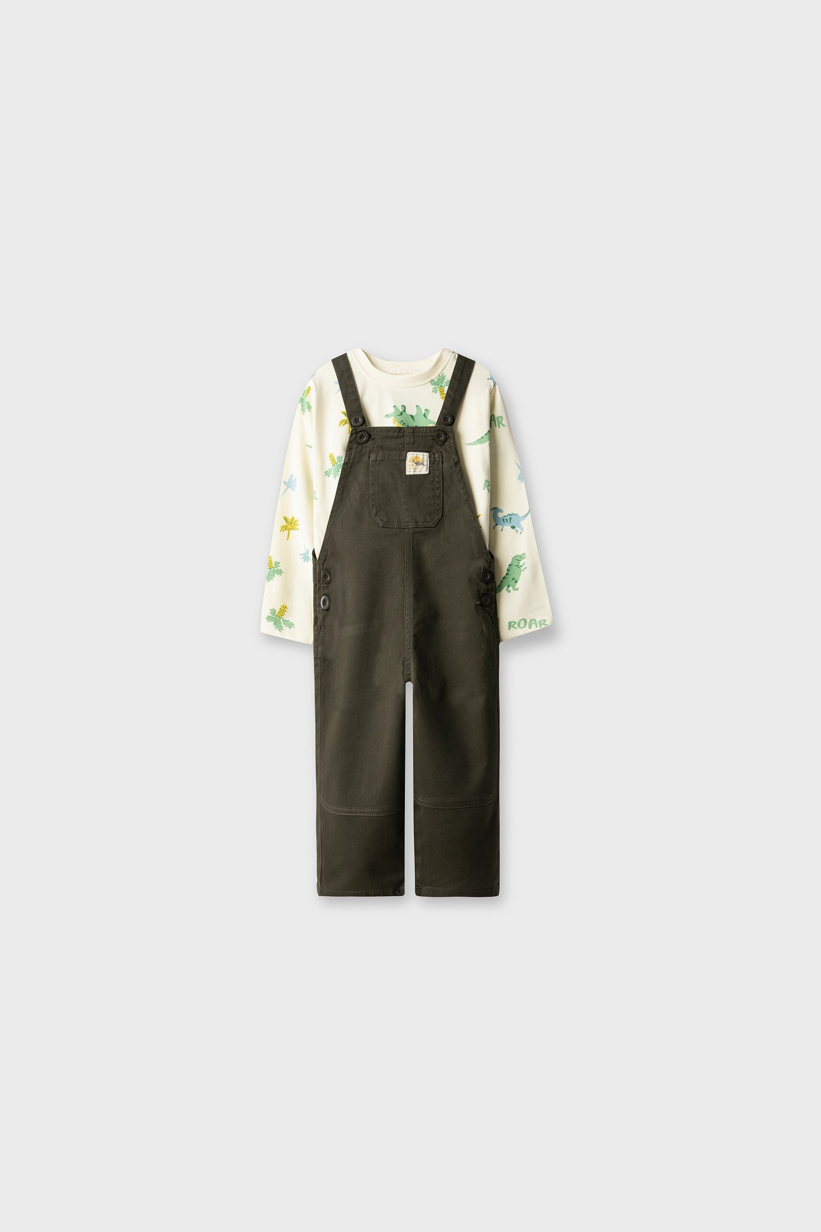 Boys Olive Dinosaur Dungaree Set