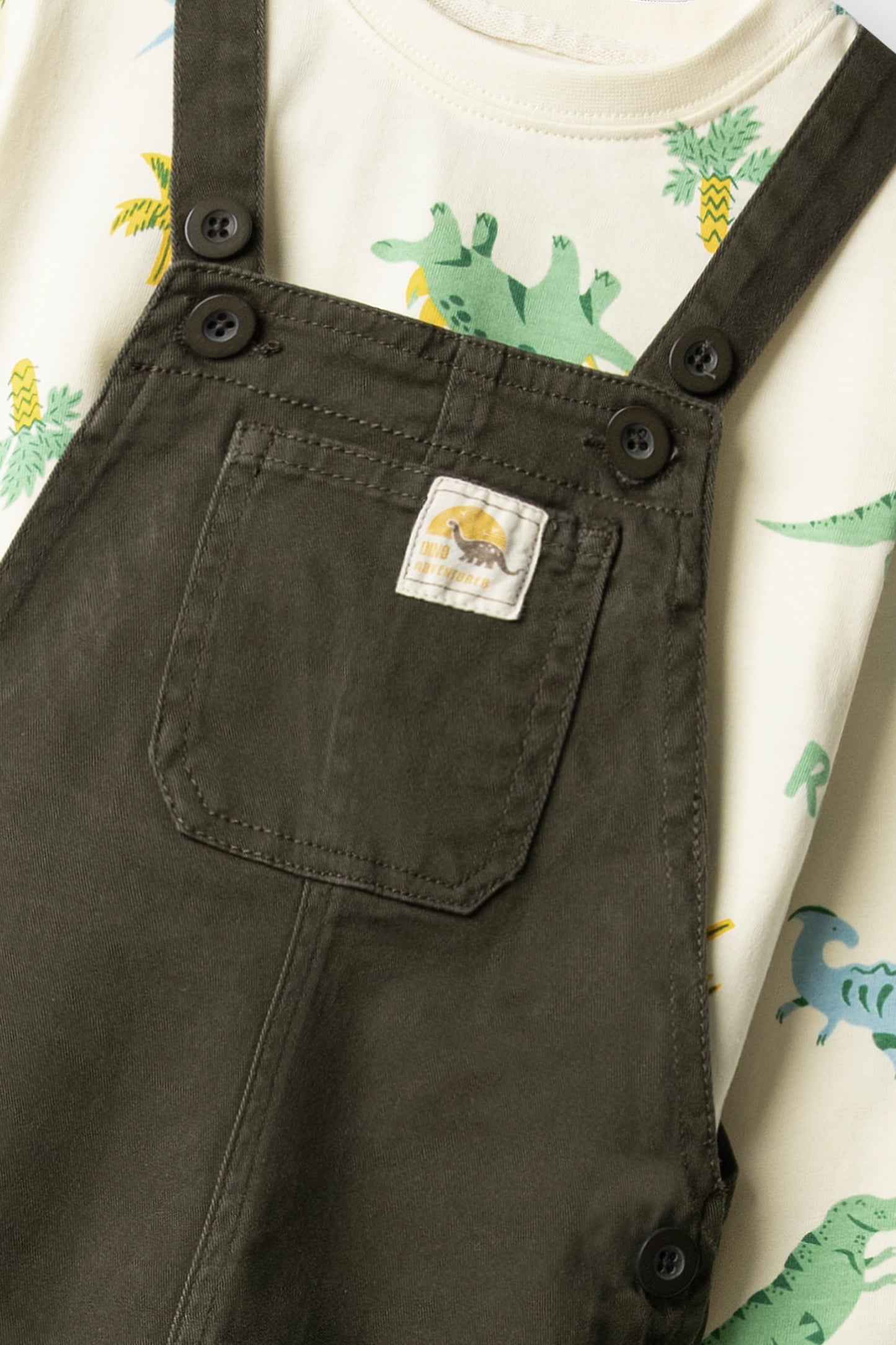 Boys Olive Dinosaur Dungaree Set
