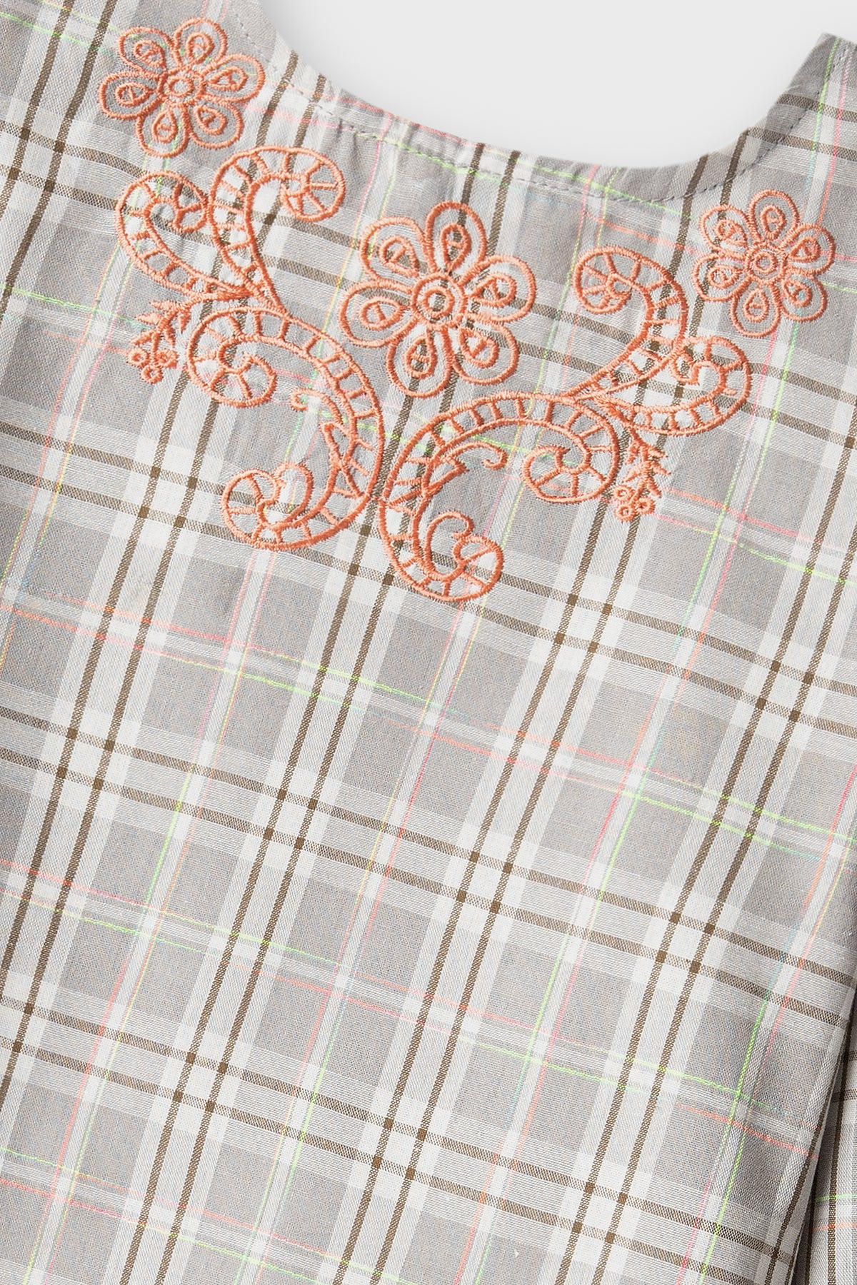 Autumn Check Embroidered Cotton Top