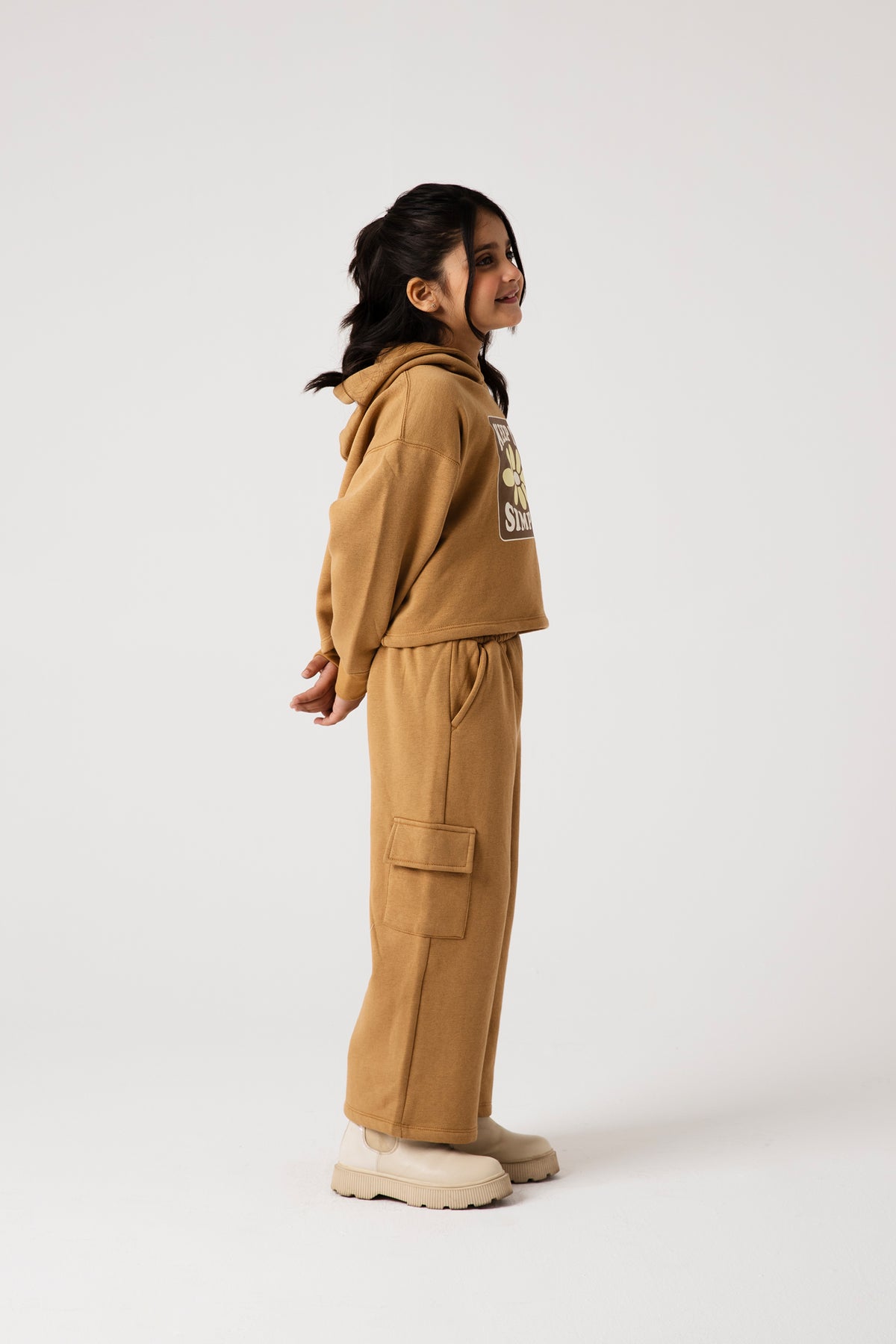 Girls Beige Bloom Fleece Co-ord Set