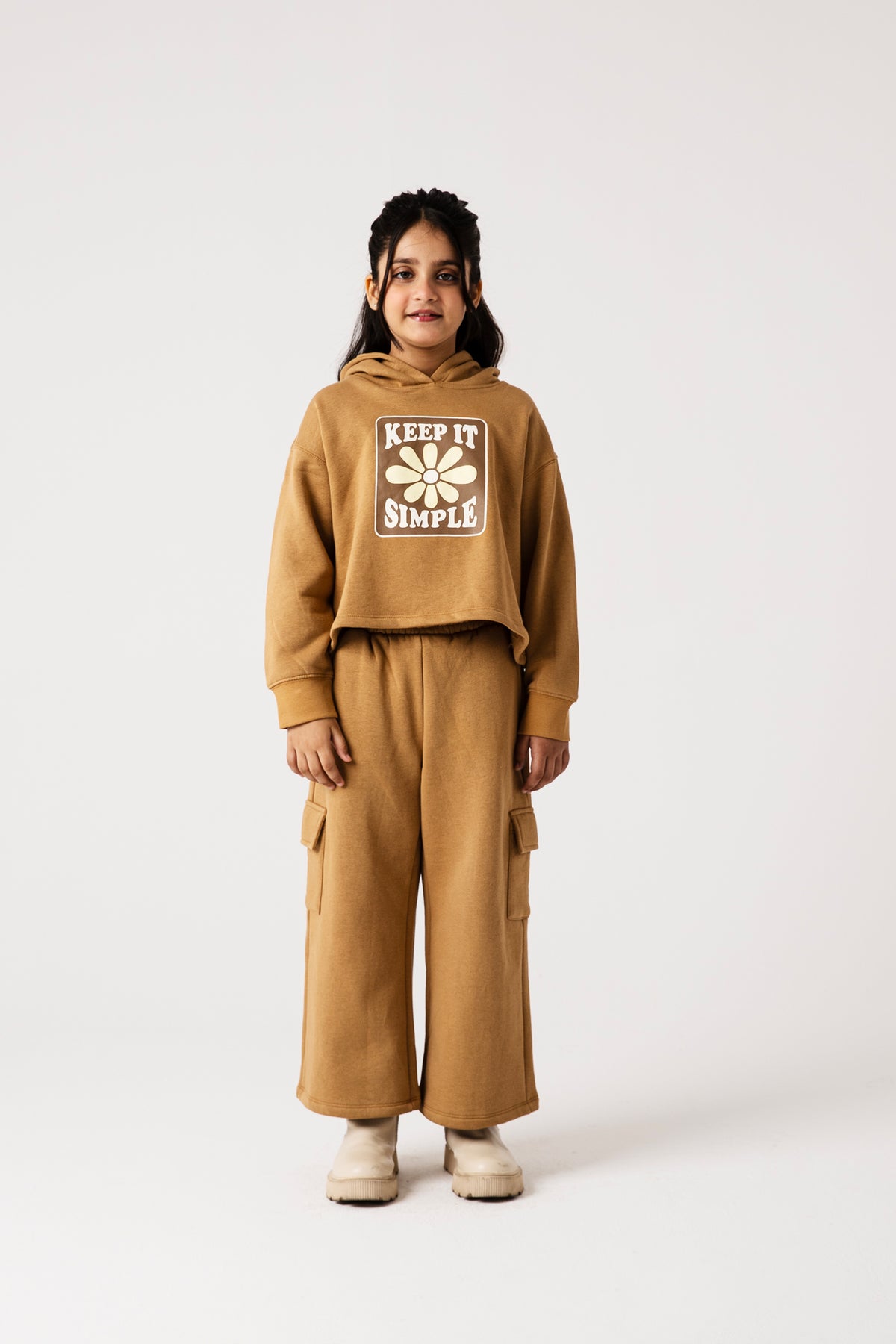 Girls Beige Bloom Fleece Co-ord Set