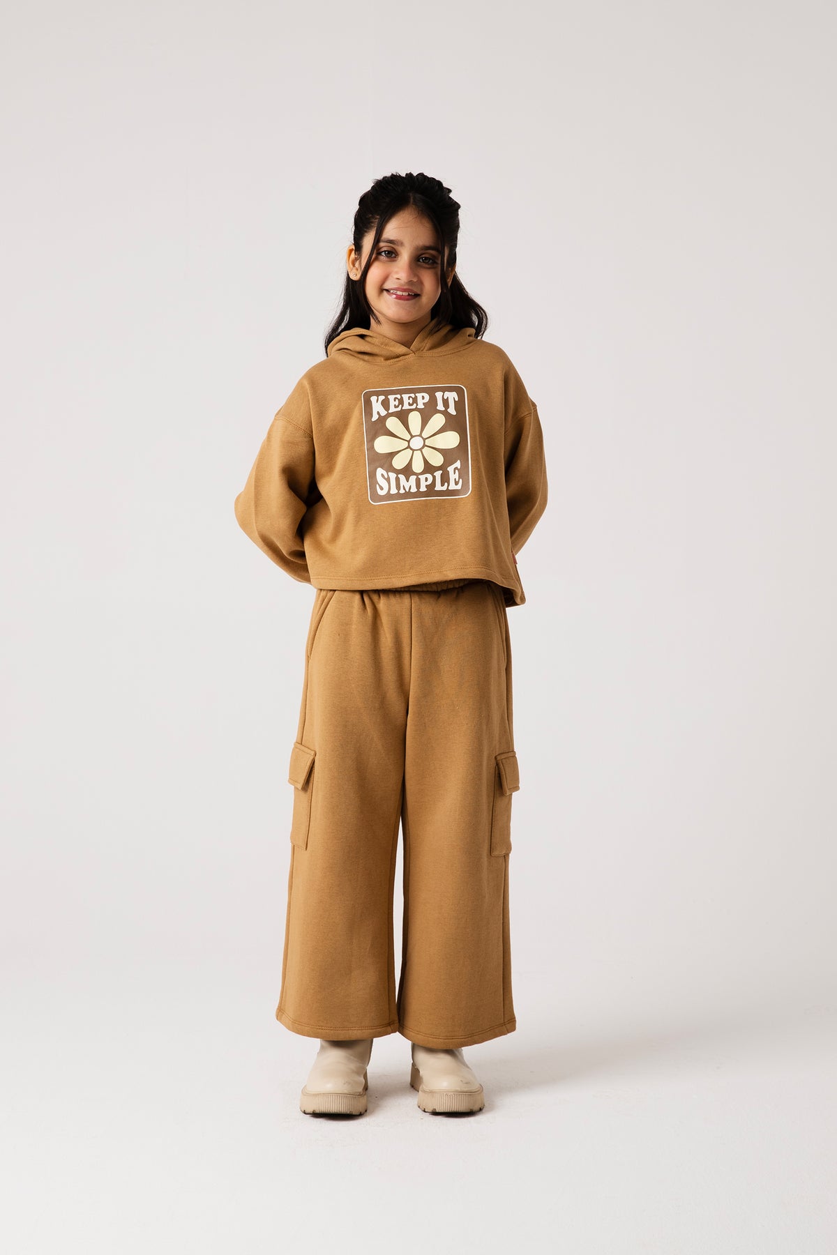 Girls Beige Bloom Fleece Co-ord Set
