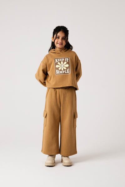 Girls Beige Bloom Fleece Co-ord Set