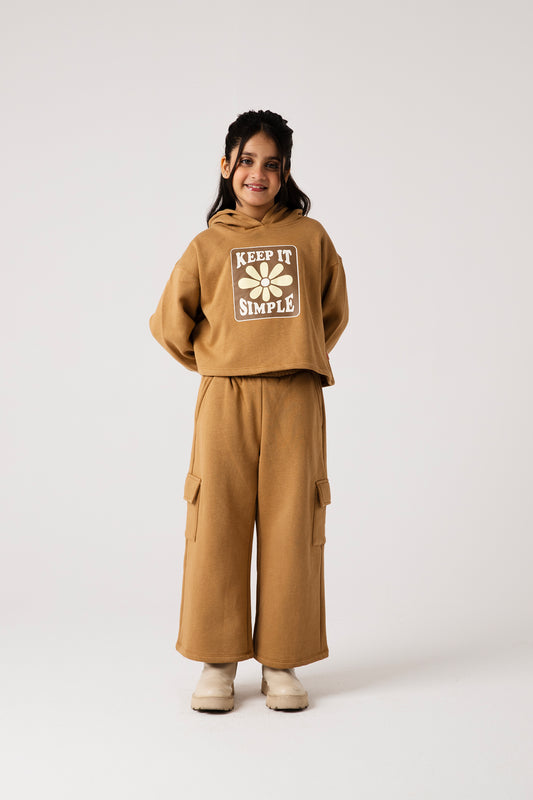 Girls Beige Bloom Fleece Co-ord Set