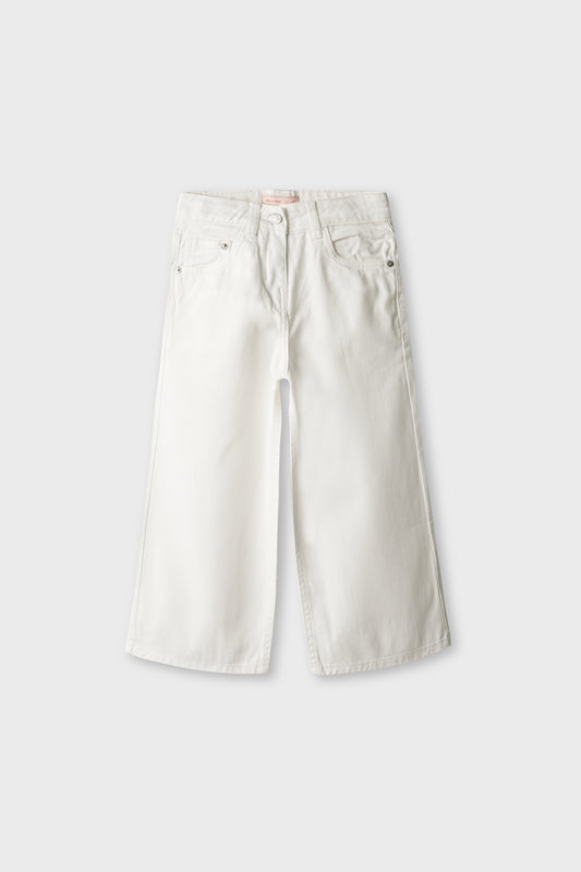 Girls Ivory Wide-Leg Twill Pants