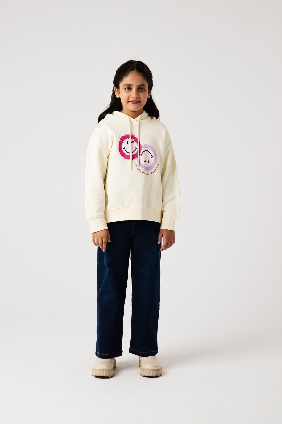 Girls Soft Smiley Fleece Hoodie