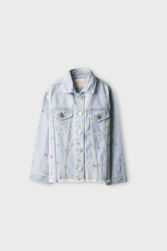 Girls Soft Blue Embroidered Denim Jacket