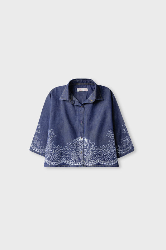Indigo Embroidered Denim Top