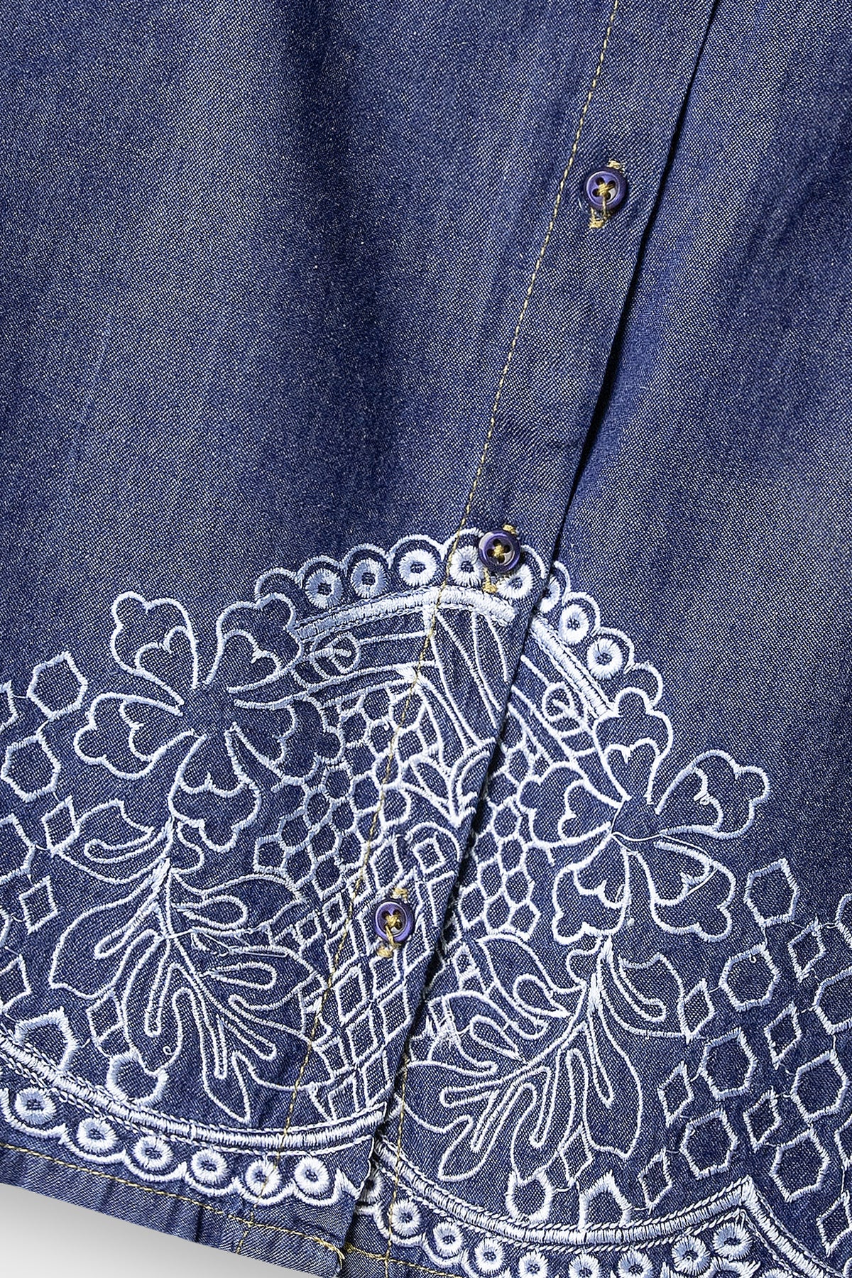 Indigo Embroidered Denim Top
