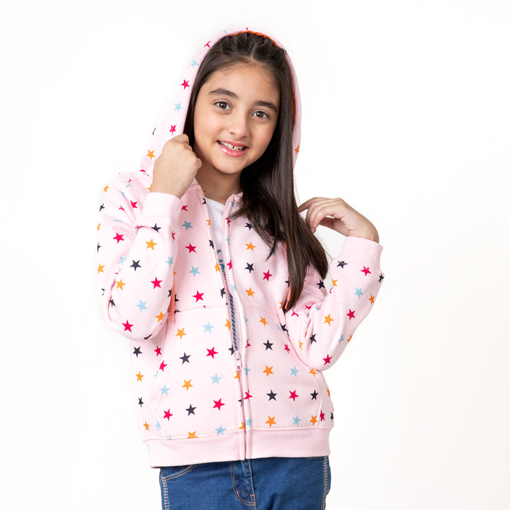 Baby Pink Star Girls Fleece Hoodie