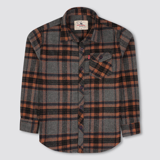 Grey Brown Flannel Boys Shirt