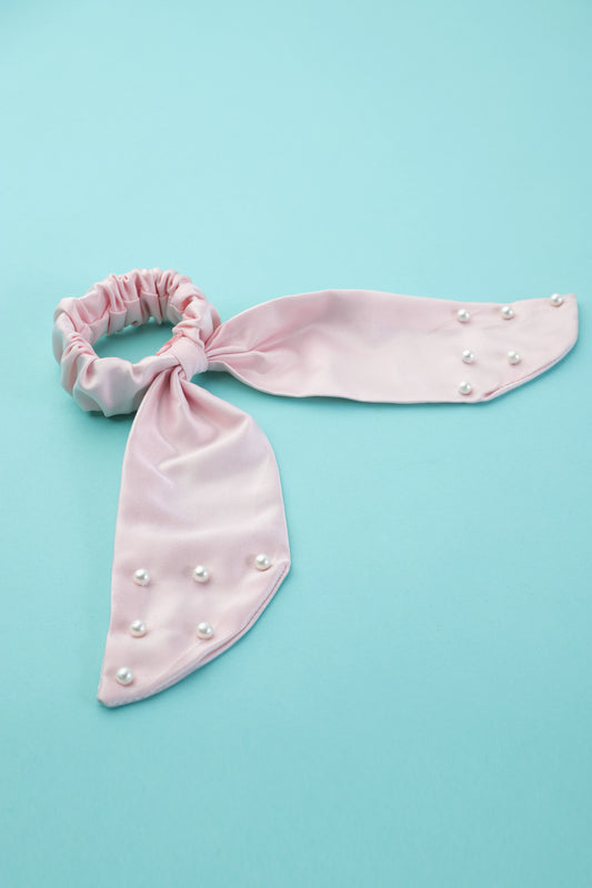 Baby Pink Embellished Bow Scrunchie